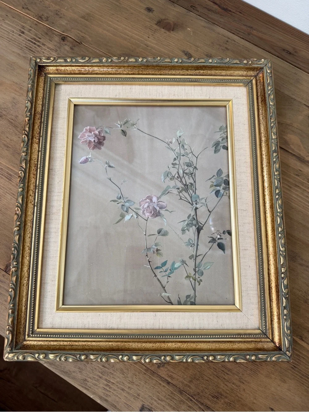 Classic Gold Ornate Frame with Pink Floral Artwork print